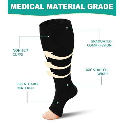 Plus Size Compression Socks: Wide Calf Toeless Stockings for Men Women - Open Toe 20-30 mmHg Compression Hose Support for Travel Nurses