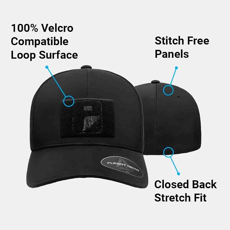 Pull Patch Tactical Flexfit Delta Hat - Seamless, Water-Resistant Curved Bill, Black 7 1/8-7 5/8