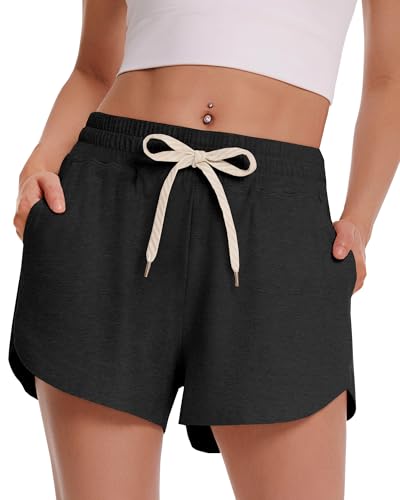 Women’s Athletic Shorts Large - Black High Waist Workout Casual Sweat Shorts