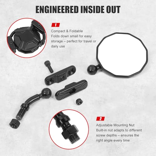 Bike Mirrors for Handlebar E-Bike Scooter Motorcycle 2 Pack - Wide-Angle