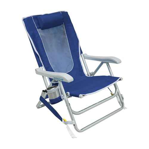 GCI OUTDOOR Backpack Beach Chair | Reclining Folding Chair with Durable Armrests, Drink Holder & Carry Straps, Perfect for Beach Trips & Picnics ? Nautical Blue