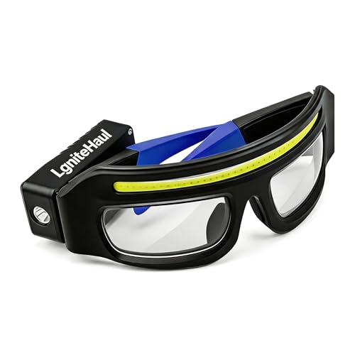 Rechargeable LED Safety Glasses with Lights, Motion Sensor & Touch Control - Blue