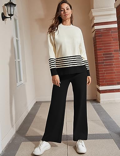 Tanming Women's Striped 2-Piece Sweater Lounge Set - Medium Black