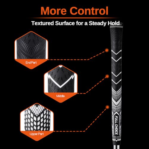 White Golf Grip Set - 13 High-Traction Rubber Club Grips with Low-Taper Design & Micro-Texture - Complete Regripping Kit