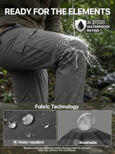 FREE SOLDIER Mens Hiking Pants Convertible Cargo Pants - 34W x 32L Gray