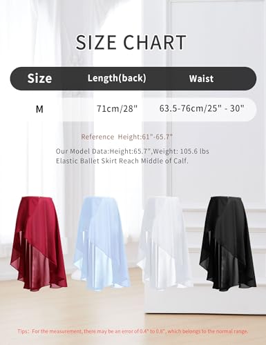 Women Ballet Wrap Skirt - Sheer Mid-Length Dance Skirt with Adjustable Waist - Light Blue