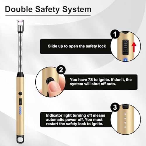 Electric Candle Lighter Set - Windproof USB Rechargeable Plasma Flameless with LED Battery Display - Black, Silver, Gold