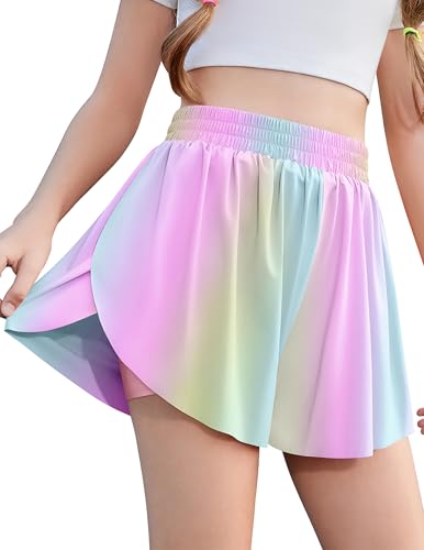 Rainbow Girls Butterfly Shorts with Pockets 2-in-1 Skorts for 9-10 Years