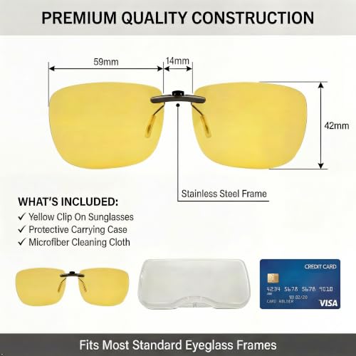 Night Driving Glasses - Polarized Yellow Lens - Clip On - Variation of THIS listing: Night Driving Glasses - Yellow (Amber) Lens / 59x42mm