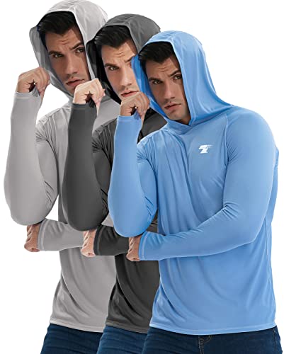 Men's UPF 50+ Sun Protection Shirts Hoodie Long Sleeve 3 Pack - Light Gray Blue Gray XXL