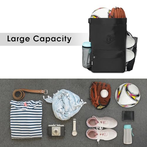 WANDF Small Black Drawstring Gym Backpack with Shoe Compartment