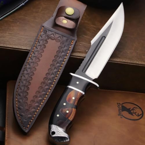 DeHong-88 Hunting Knife 7.1-Inch Fixed Blade Tactical Knife with Leather Sheath for Camping & Survival