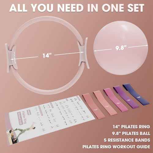 PAETA Pilates Ring Set ? 14¡± Magic Circle (38 lbs Resistance), 9.8¡± Pilates Ball, 5 Resistance Bands, and Exercise Guide Included for Home Workouts