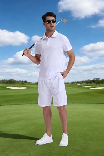 Men's Performance Golf Polo Shirt Small White Moisture Wicking Quick Dry Activewear