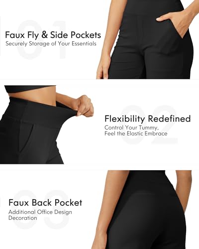 G4Free Wide Leg Yoga Capris for Women with Pockets - Casual Crop Pants Medium Black