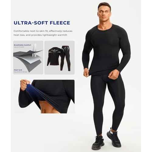 TAILONG Thermal Underwear for Men - Long Johns with Fleece Lined Base Layer Cold Weather Hunting Gear Top Bottom