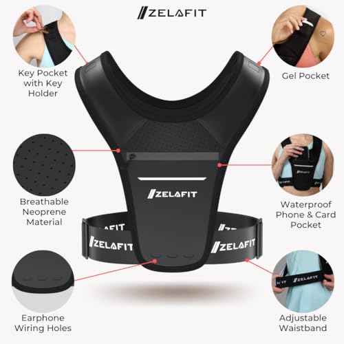 ZelaFit¢â Running Vest for Women & Men Running Phone Holder ? Perfect for Running Gear, Running Accessories, Running Essentials - Lightweight Chest Rig Phone Holder for Running (Black)