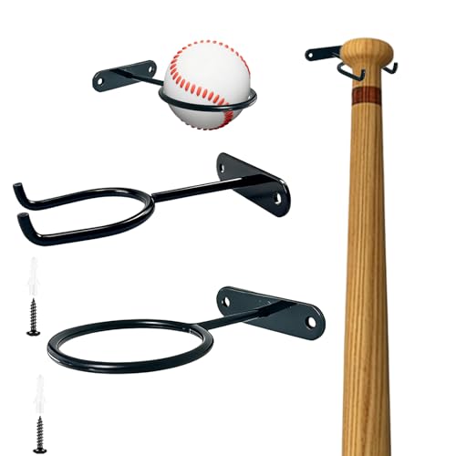 Baseball Bat Wall Mount Set - 2 Pack Bat & Ball Display Holders, Black - Variation of THIS listing