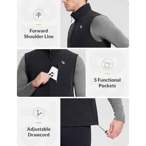baleaf Men's Golf Vest Fleece Lined Softshell Sleeveless Jacket Water Resistant Cold Weather Running Gear Winter Pockets