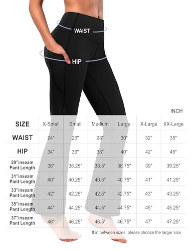Women High Waist Bootcut Yoga Pants with Pockets - Tummy Control, 35" Inseam, Black