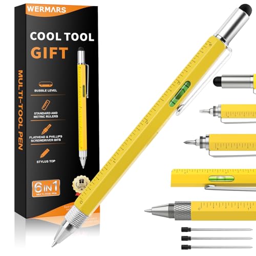 Yellow 6-in-1 Multitool Pen Gift for Men and Dads - Stocking Stuffer