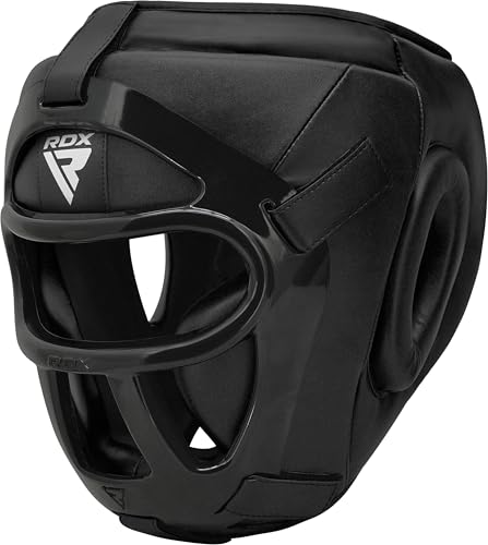 Boxing Headgear MMA Muay Thai Kickboxing with Removable Face Grill - Black Large