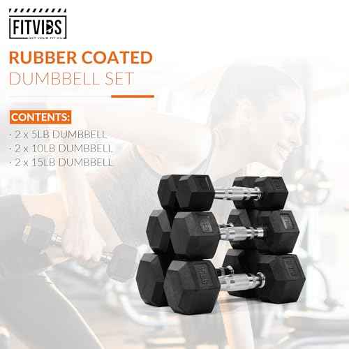 Fitvids Rubber Encased Hex Dumbbell Set Contoured Handle for Muscle Toning, Strength Building & Full Body Workout, 60LB, 100LB and 150LB Set