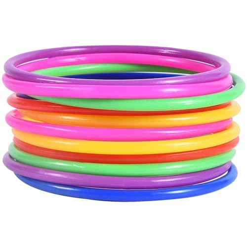 OBTANIM 12 Pcs Plastic Ring Toss Game for Kids and Outdoor Toss Rings for Speed and Agility Practice Game, Random Colors