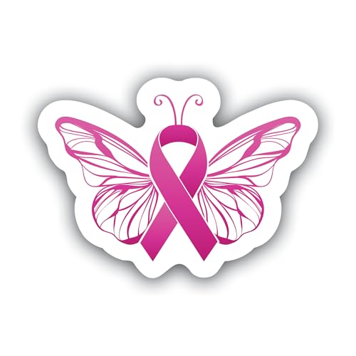 Breast Cancer Awareness Butterfly Sticker - 5 Inch Pink Ribbon Vinyl Decal