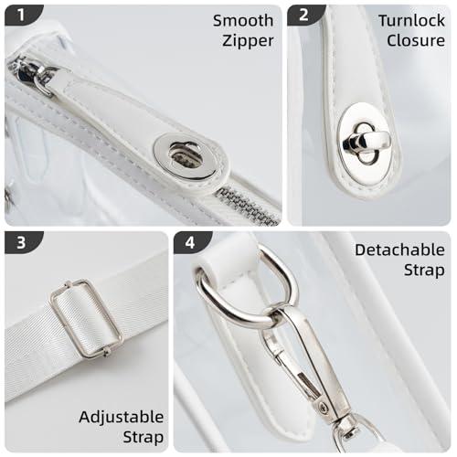 White Clear Stadium Bag for Women Crossbody Purse - Stadium Approved Shoulder Bag
