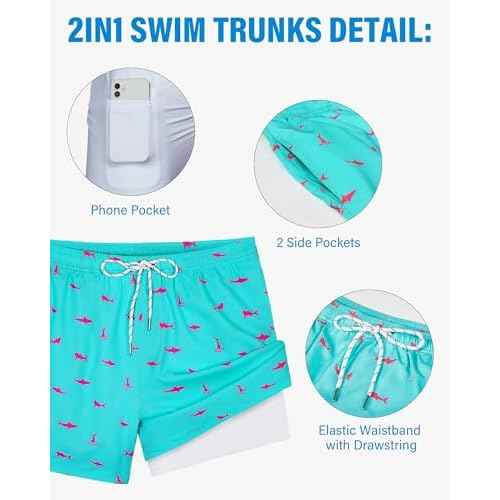 Swim Trunks Mens 5 Inch Inseam Compression Liner Short Men Bathing Suit Lined Swimming Shorts Men's Swim Suits