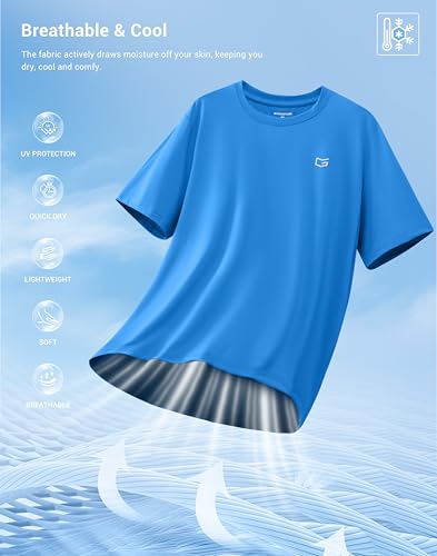 Men's Sun Protection Swim Shirt UPF 50+ Rash Guard Short Sleeve Water Sports XL Blue