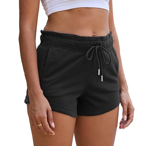 Women's Cotton French Terry Sweat Shorts Medium Black Summer Lounge & Workout with Pockets