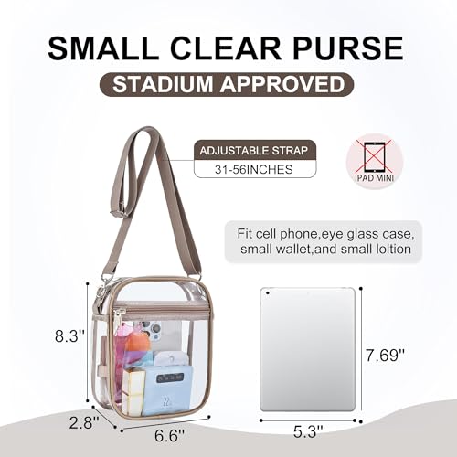 Mini Khaki Clear Purse for Women Stadium Approved Hobo Shoulder Bag