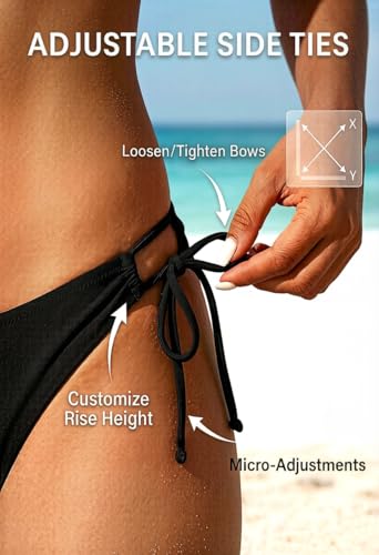 Women's String Tie Side Low Rise Bikini Bottoms - Medium Black