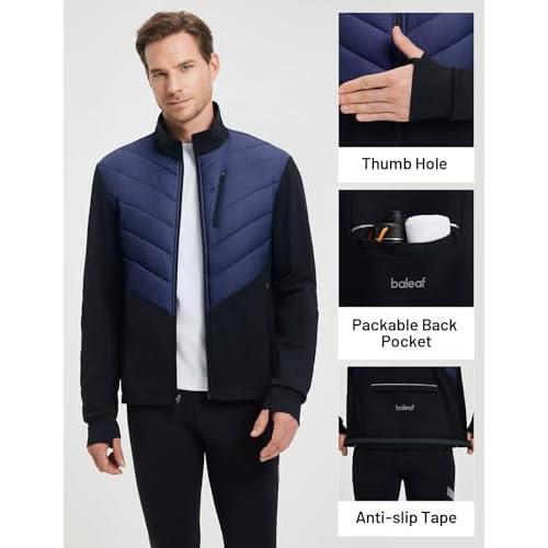 baleaf Men's Cycling Jacket Puffer Lightweight Coat Windproof Warm Winter 5 Pockets Packable Running Hiking