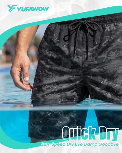 Men's Swim Trunks with Mesh Lining - Quick Dry & Breathable, Black Camo, Large
