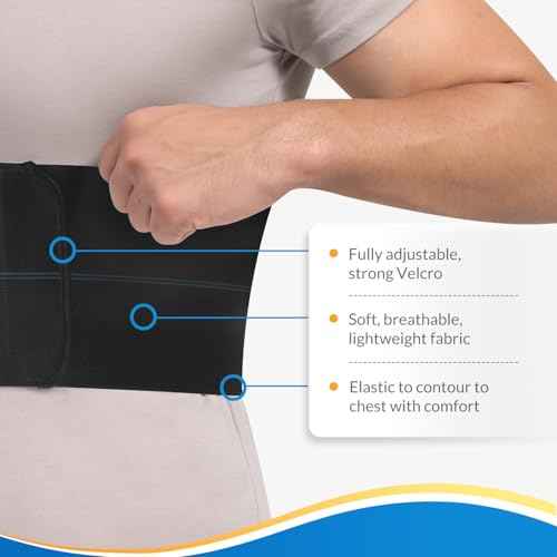 Broken Rib Brace for Men - Compression Chest Binder for Cracked Ribs Support & Chest Pain Relief - Rib Belt for Bruised Rib Cage (Black, Fits 30¡±-45¡±)