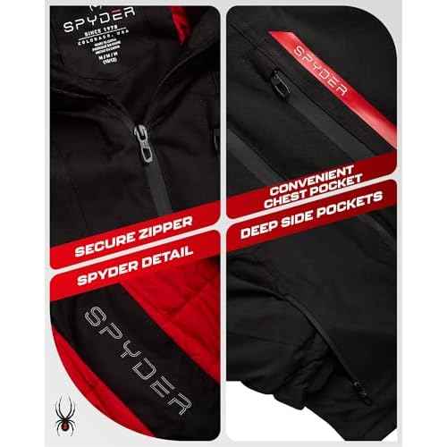 Spyder Boys Winter Ski Jacket - Insulated Soft Shell Water Resistant and Windproof Snowboard Winter Coat with Detachable Hood, Size 5-6, Black