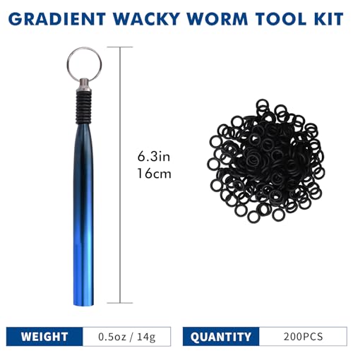 Blue Wacky Rig Fishing Tool Kit with Silicone O Rings for Bass Lures - 210 Pieces
