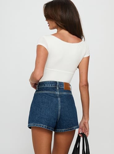 Women's Denim Shorts - Take My Breath Light Blue Wash with High Rise & Belt Loop - Princess Polly - 4 Short