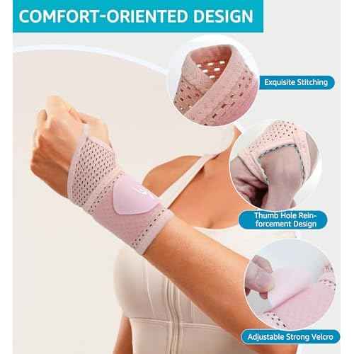 HiRui 2-Pack Ultra-Thin Mesh Wrist Wraps - Breathable, Adjustable Wrist Support for Workouts & Daily Use - Unisex Wrist Brace for Pain Relief, Tendonitis, Carpal Tunnel - One Size Fits All (Pink)