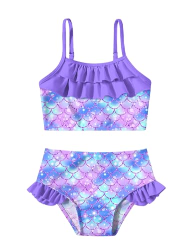 Little Girls Mermaid Bikini Set Ruffle Bathing Suit Purple 5-6 Years - Mermaid Scale