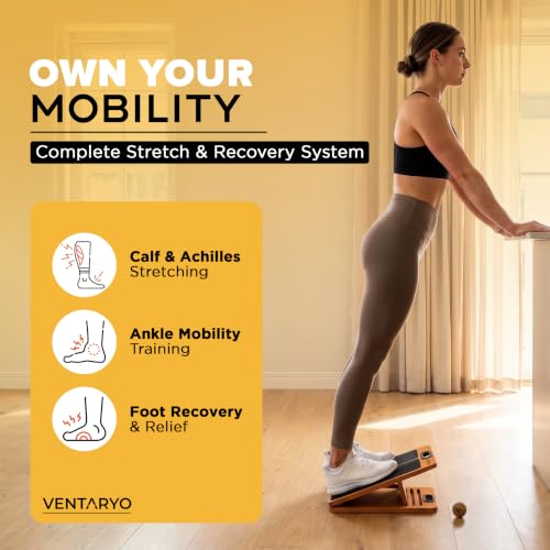 Adjustable Calf Stretch Board with Incline Levels and Cork Ball – Non-Slip Wooden Calf Stretcher