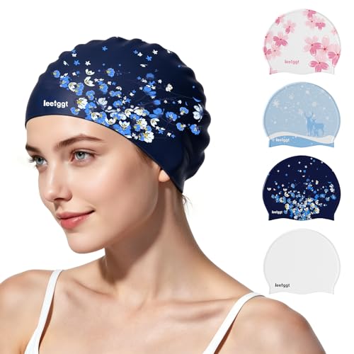 Silicone Swim Cap for Women Men - Floral Pattern, Comfortable Fit & Water-Resistant