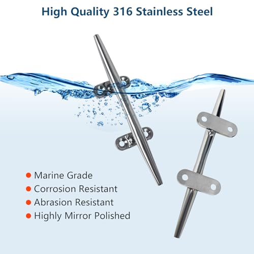 6 Inch Stainless Steel Dock Cleat 2 Pack with Backing Plate Heavy Duty Marine Hardware