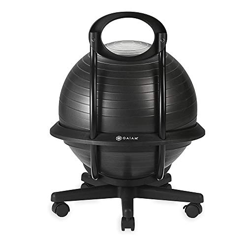 Gaiam Ultimate Balance Ball Chair (Standard or Swivel Base Option) - Premium Exercise Stability Yoga Ball Ergonomic Chair for Home and Office Desk - 52cm Anti-Burst Ball, Air Pump, Exercise Guide