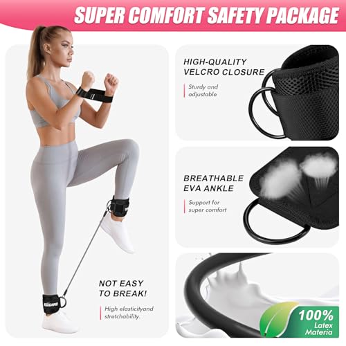 Black Ankle Resistance Bands with Cuffs for Glutes & Legs - Home Workout Equipment