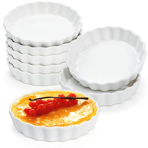 Porcelain Ramekins Set of 8, 5 oz, 5 Inch Diameter, Shallow Baking Dishes