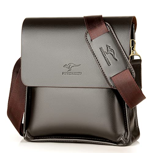 Leather Messenger Sling Crossbody Bag for Men Travel Work Brown-1